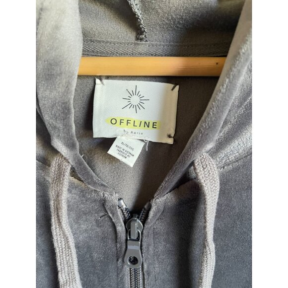 OFFLINE by Aerie Gray Full Zip Velour Hoodie Sweatshirt Size XL - Picture 6 of 7